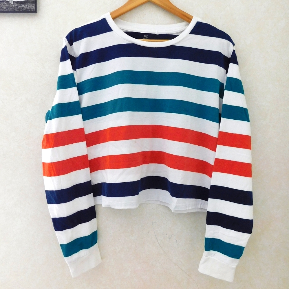 White Striped Crop Top